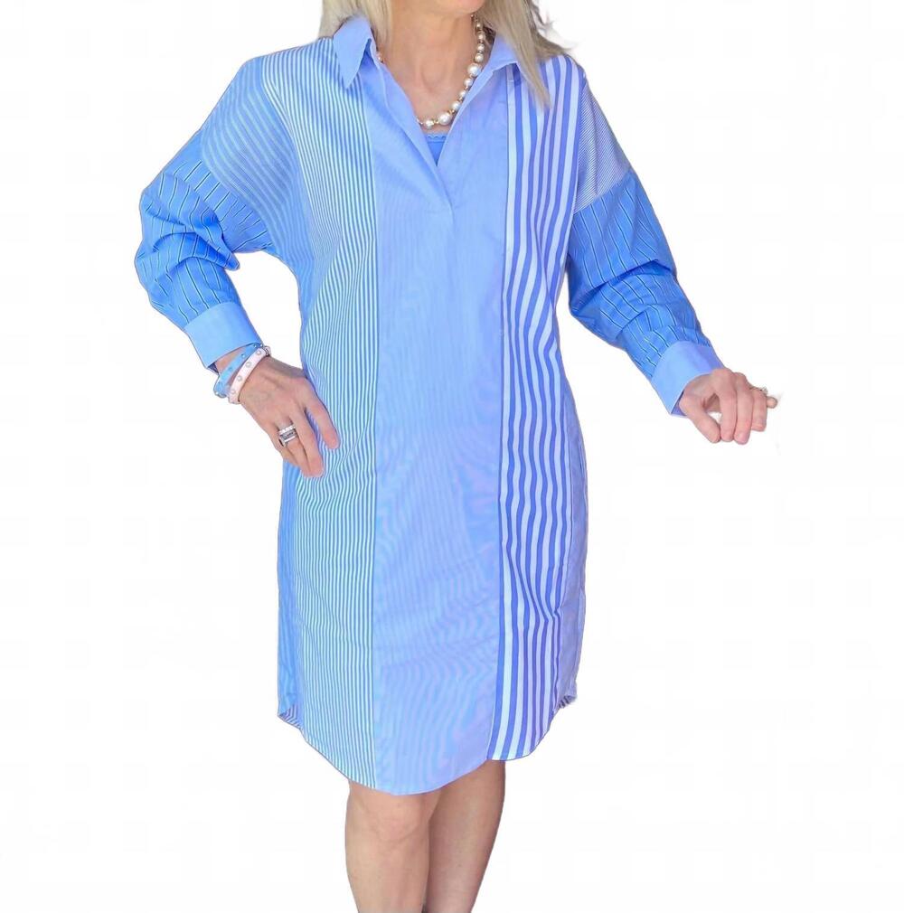 NEW CARYN LAWN preppy patchwork dress in blue